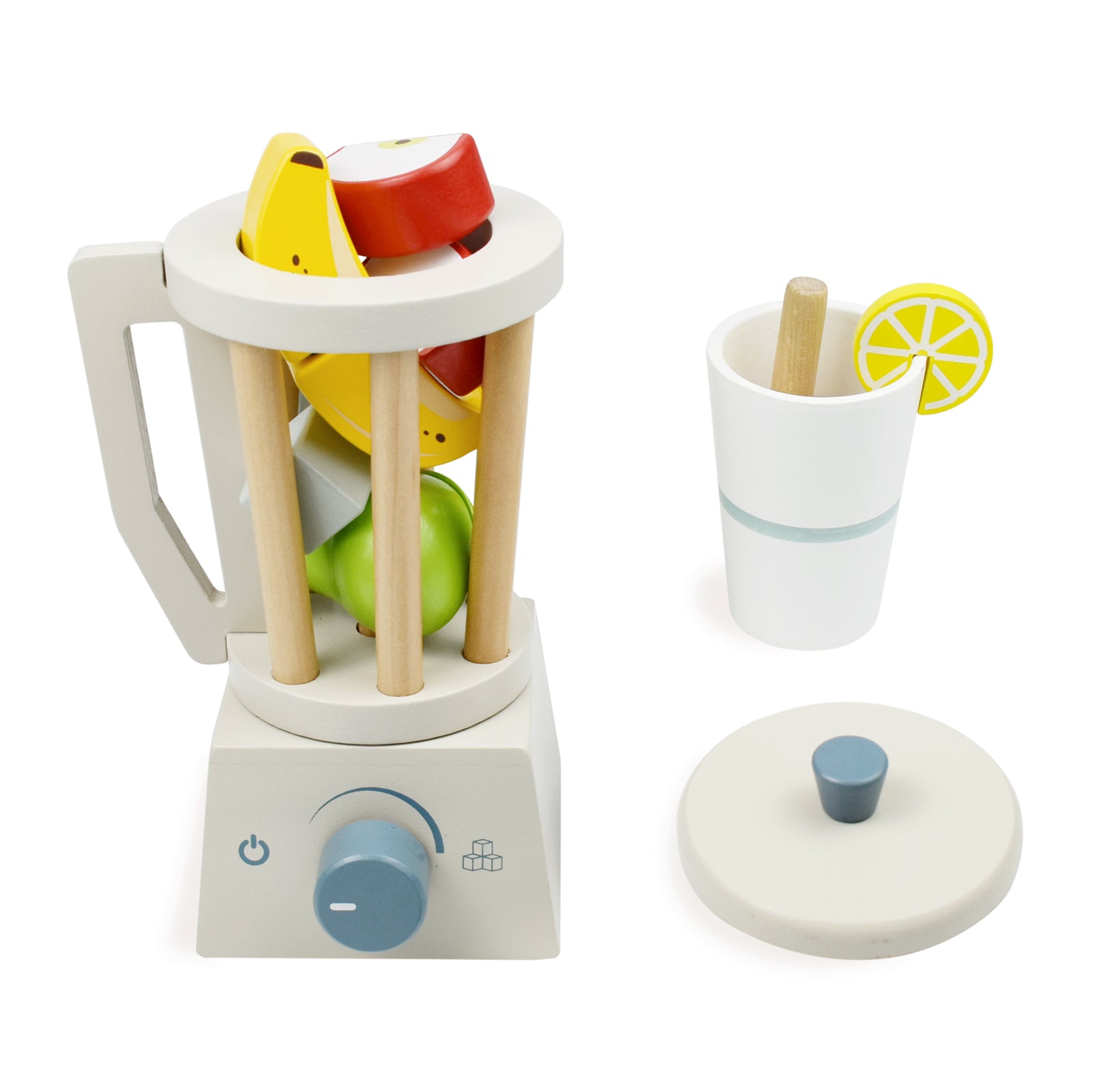 PairPear Smoothie Maker Blender Set - Wooden Toy Mixer Food Play Kitchen 14 pcs Accessories for Kids