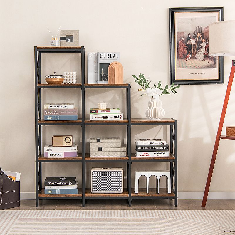 9 Cubes Bookcase With Carbon Steel Frame For Home Office-rustic Brown