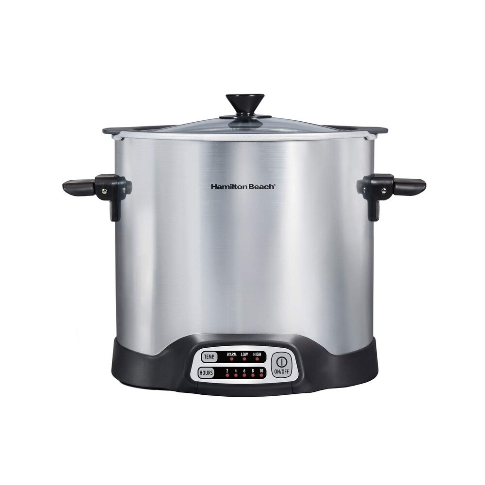 Sear   Cook Stock Pot Slow Cooker with Stovetop Safe Crock  Large 10 Quart Capacity  Programmable  Silver