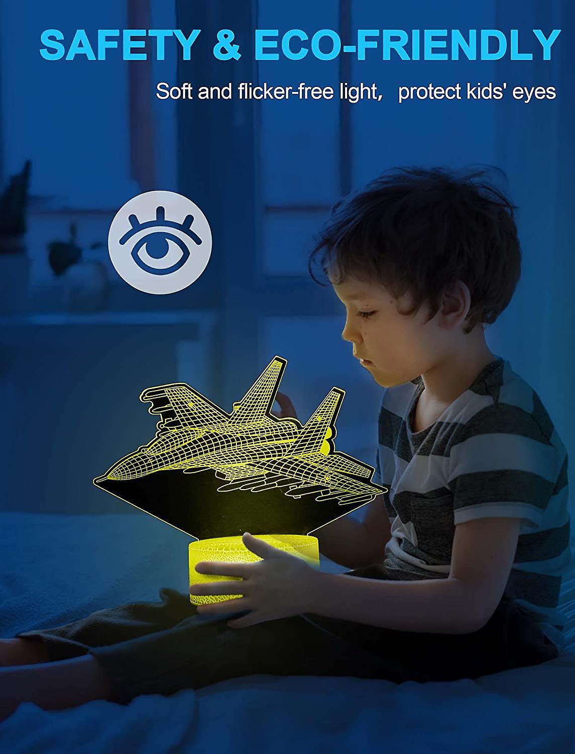 Baicccf Fighter Jet Night Light For Kids， 3d Illusion Night Lamp， 16 Colors Changing With Remote Control， Room Decor， Military Gifts For Children Boys