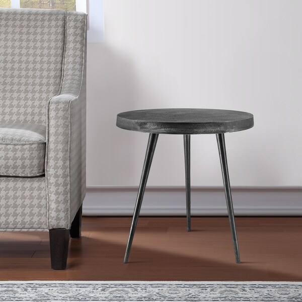 23 Inch Round Modern Minimalist Metal Side Table with Tripod Base， Charcoal Black