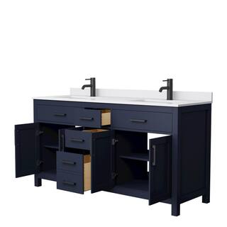 Wyndham Collection Beckett 66 in. W x 22 in. D x 35 in. H Double Sink Bathroom Vanity in Dark Blue with White Cultured Marble Top WCG242466DBBWCUNSMXX