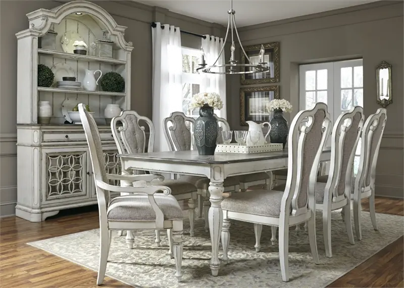 Magnolia Manor Antique White 5 Piece Dining Set with Upholstered Chairs