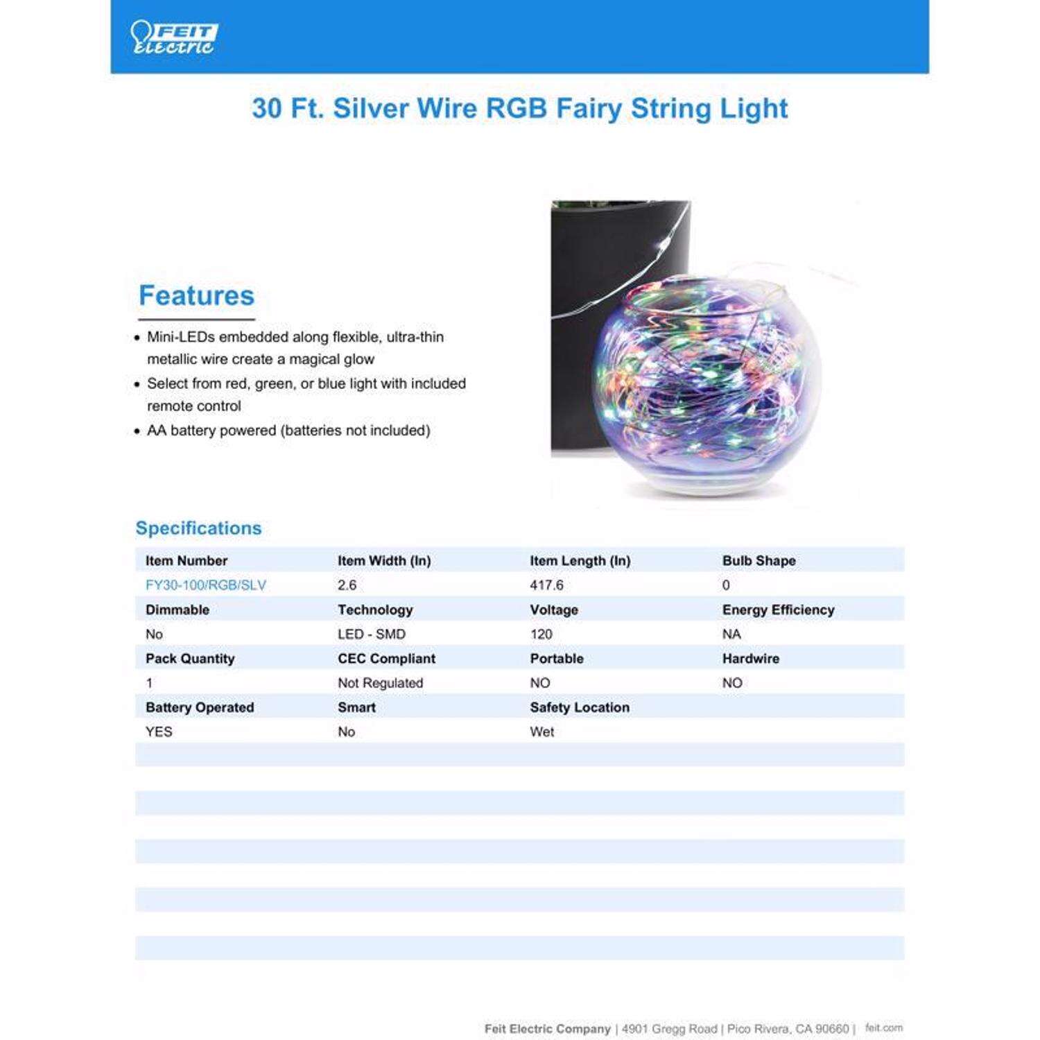 Feit String Lights LED Fairy String Lights Multicolored 30 ft. 100 lights