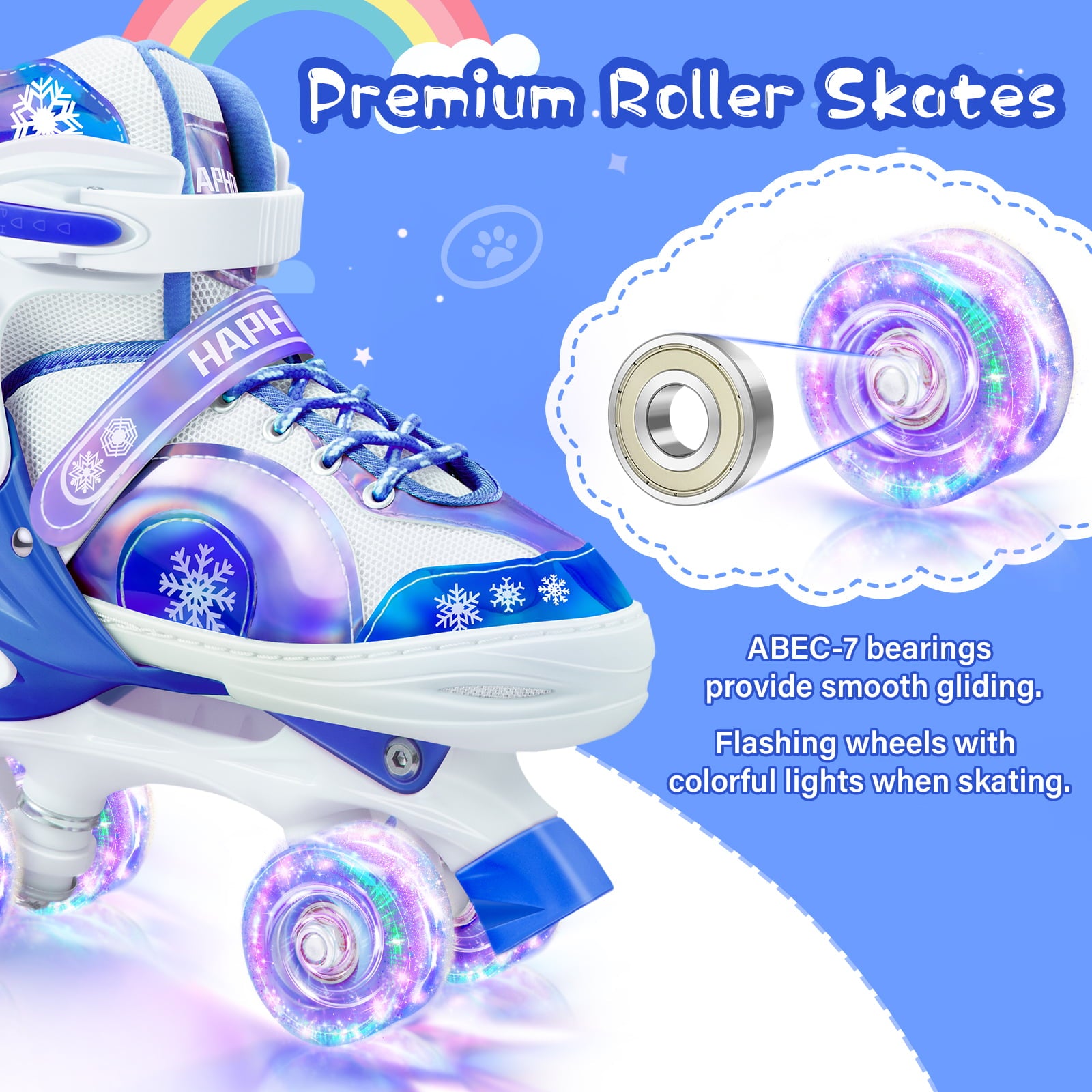 Roller Skates for Girls/Boys Size (S:10.5-13.5 / M:1-4)， Kids skates ages 4-12 with Light up wheels， Adjustable Kids Roller Skates (Blue)