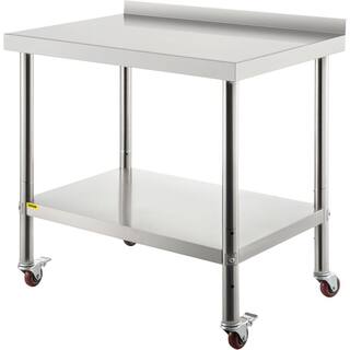 VEVOR Stainless Steel Prep Table 36 x 24 x 35 in. Heavy Duty Metal Worktable with Adjustable Undershelf Kitchen Utility Tables BXGYDGZ362435W02CV0