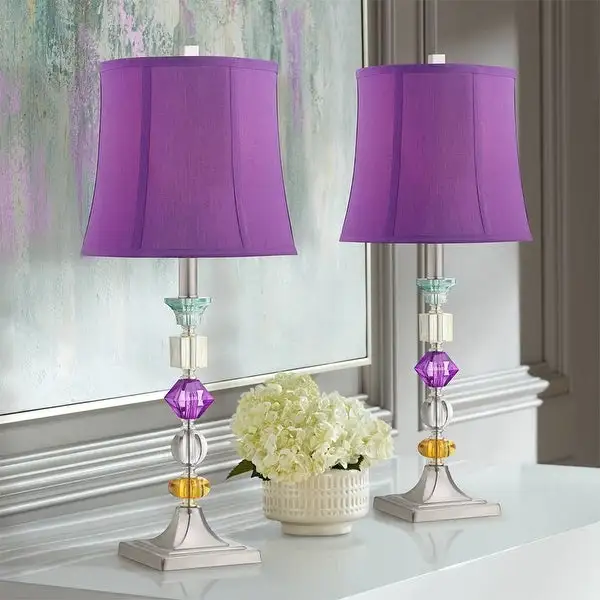 Set of 2 Modern Table Lamps Multi Colored Stacked Gem Purple Shade - 11