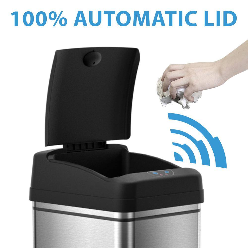 iTouchless 13.2 Gal. and 2 Gal. Touchless Infrared Sensor Automatic Stainless Steel Trash Can Combo CDZT1302SS