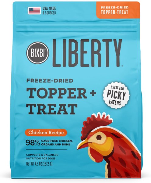 BIXBI Liberty Chicken Recipe Freeze-Dried Dog Topper and Treat， 4.5-oz bag