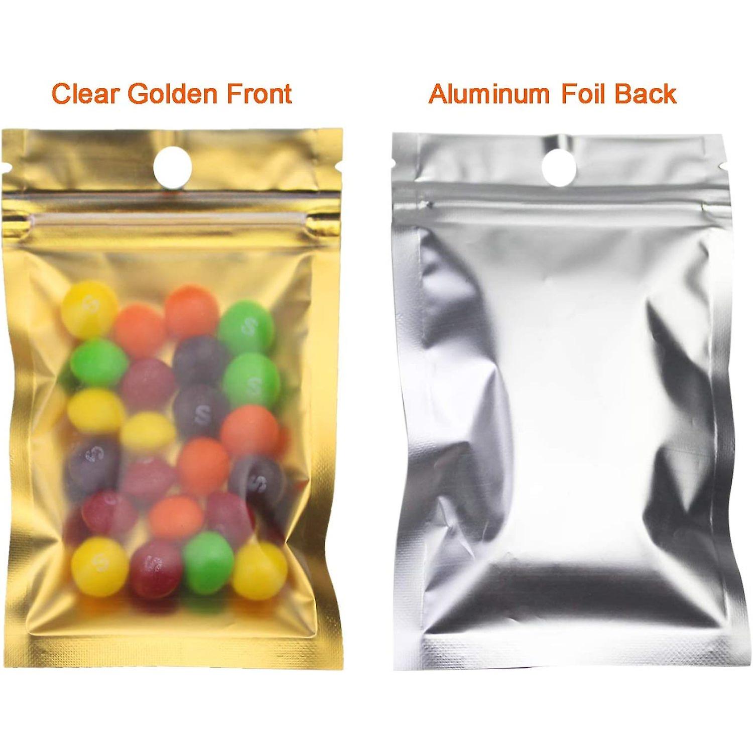 200 Pack Mylar Zip Lock Bags Aluminum Foil Bags Durable Double-sided Metallic Foil Mylar Flat Mini Ziplock Bag 7.5 X 12 Cm/ 3 X 4.7 Inch (gold)