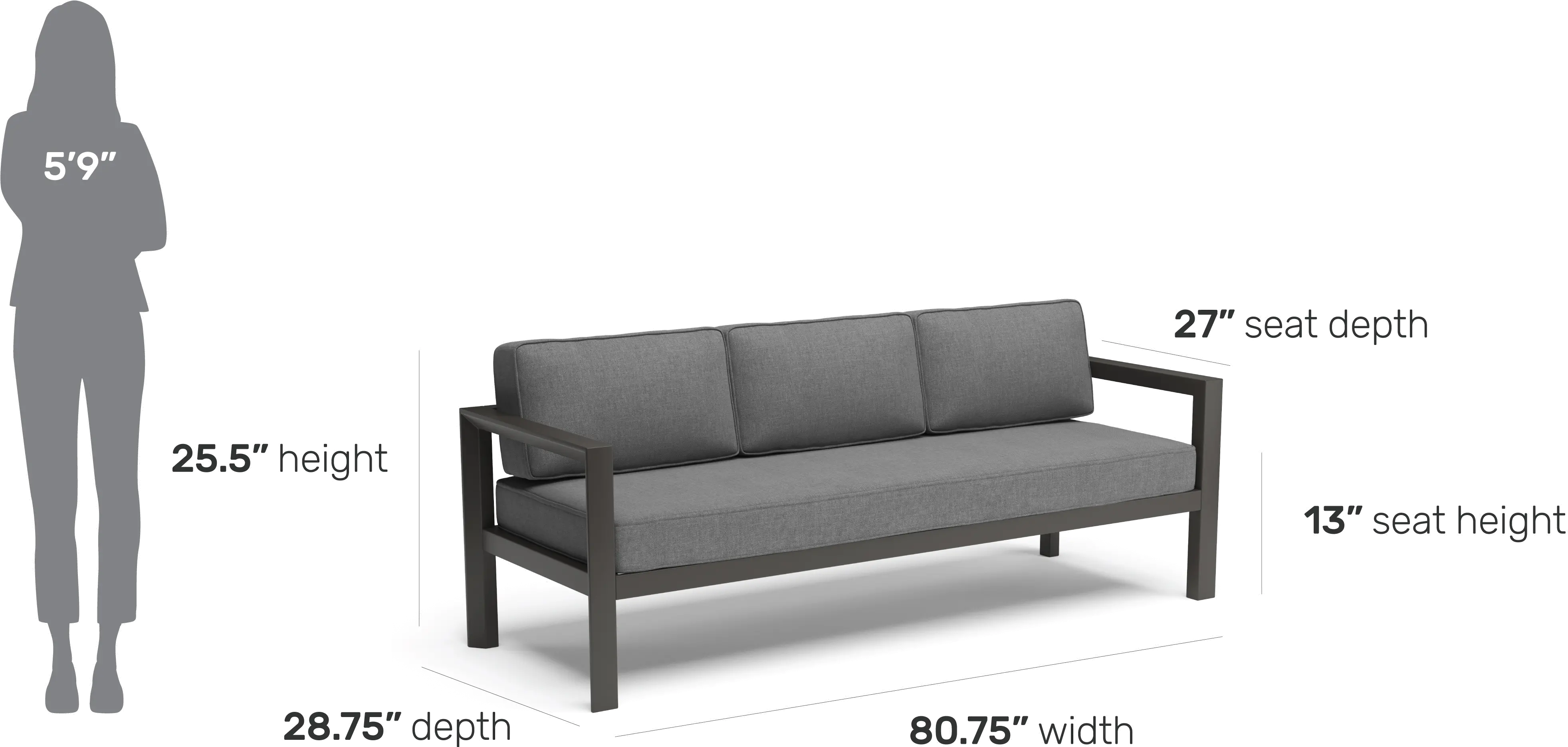 Grayton Gray Outdoor Aluminum Sofa