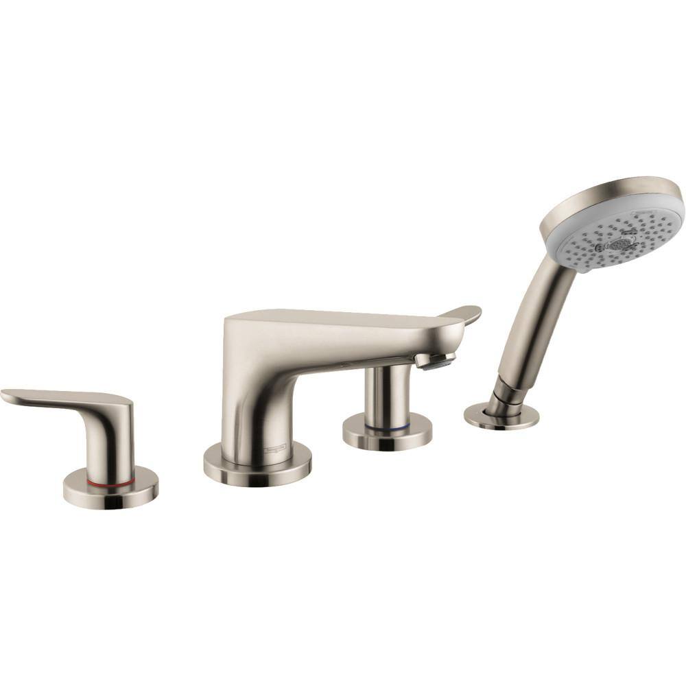 Hansgrohe Focus 2-Handle Deck Mount Roman Tub Faucet with Hand Shower in Brushed Nickel 04766820