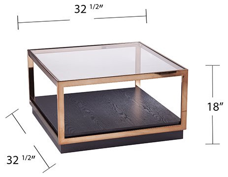 Transitional Coffee Table  Square Boxy Frame With Gold Finish  Clear Glass Top   Contemporary   Coffee Tables   by Declusia  Houzz