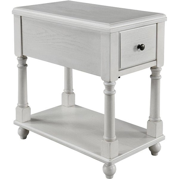 End Table with Drawer， Solid Wood 2 Tier End Side Table