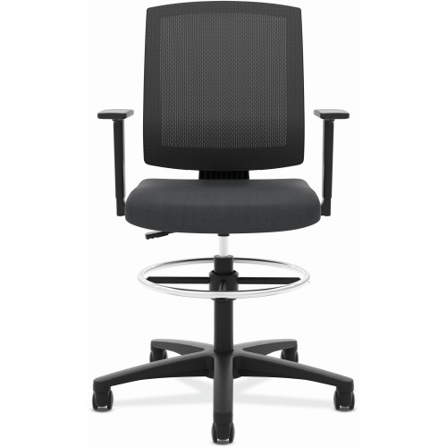 HON VL515 Mid-Back Mesh Task Stool with Fixed Arms， Supports up to 250 lbs.， Black Seat/Black Back， Black Base (VL515LH10)