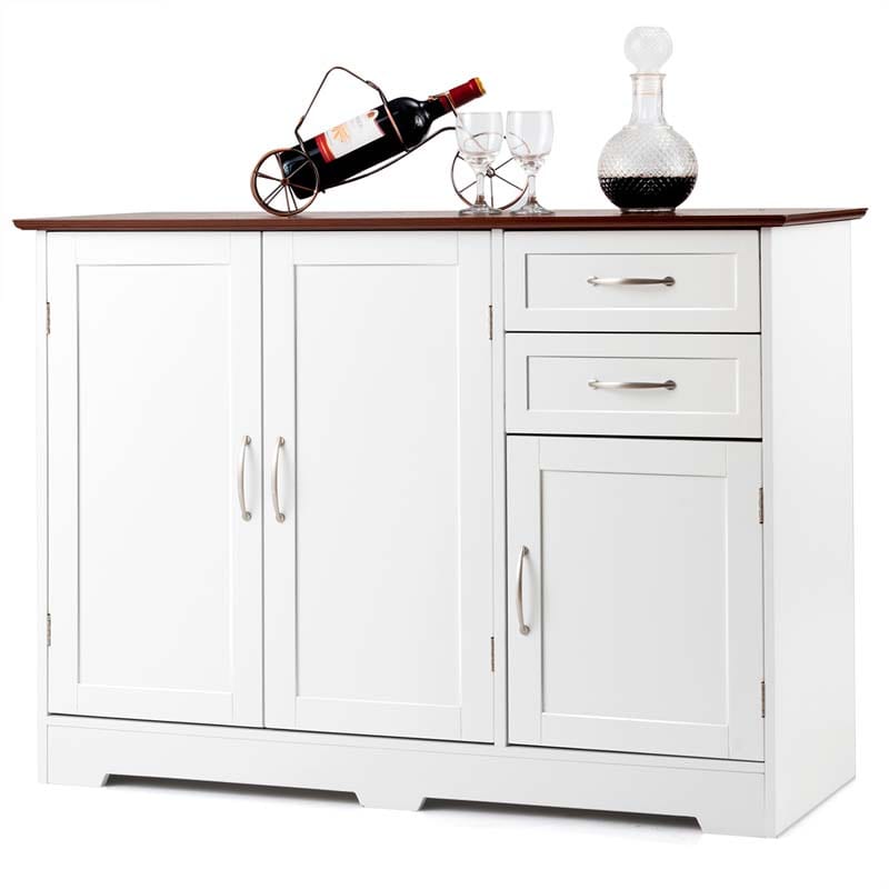 White Buffet Server Sideboard Storage Cabinet Console Table Utensils Organizer with 2-Door Cabinet & 2 Drawers