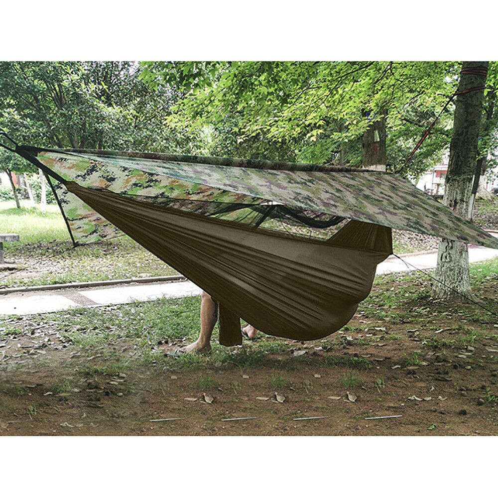 OUKANING Portable Camping Hammock Quick-drying Nylon Tactical Hammock with Mosquito Net for Hiking Outdoor Travel Beach Backyard U