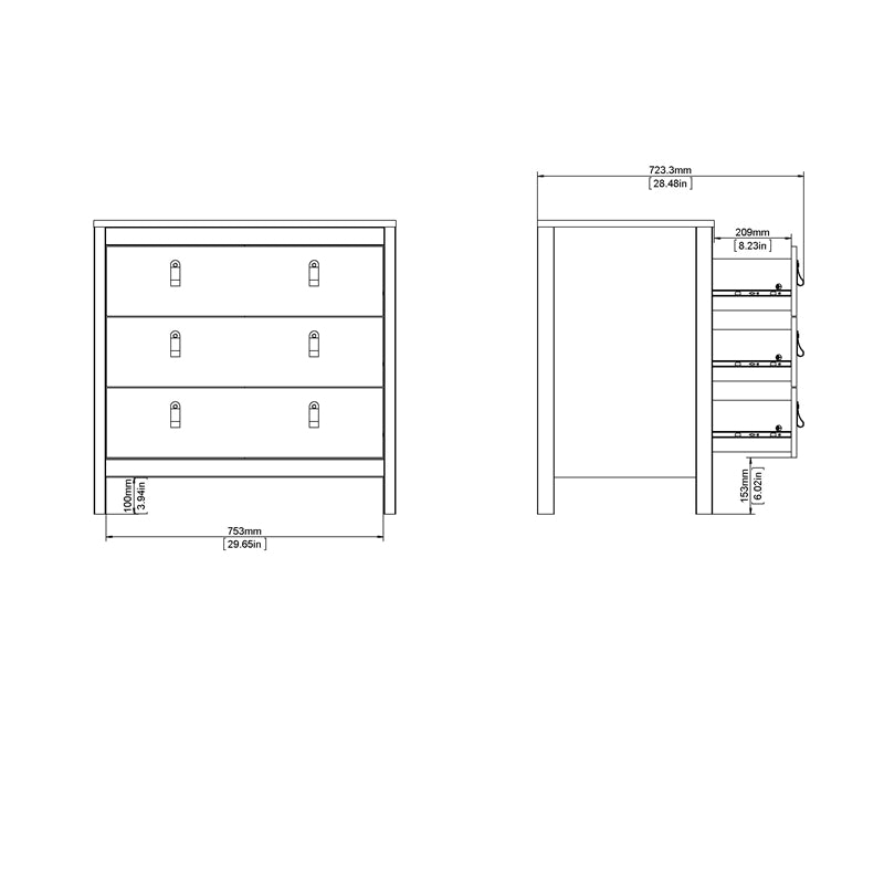 Madrid 3 Drawer Chest, Black Matte