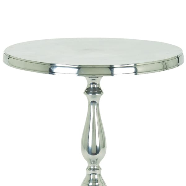 Traditional Style Aluminum Accent Table With Pedestal Base， Silver