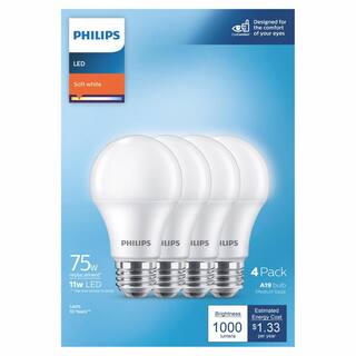 Philips 75-Watt Equivalent A19 Non-Dimmable E26 LED Light Bulb Soft White 2700K 4-Pack 565374