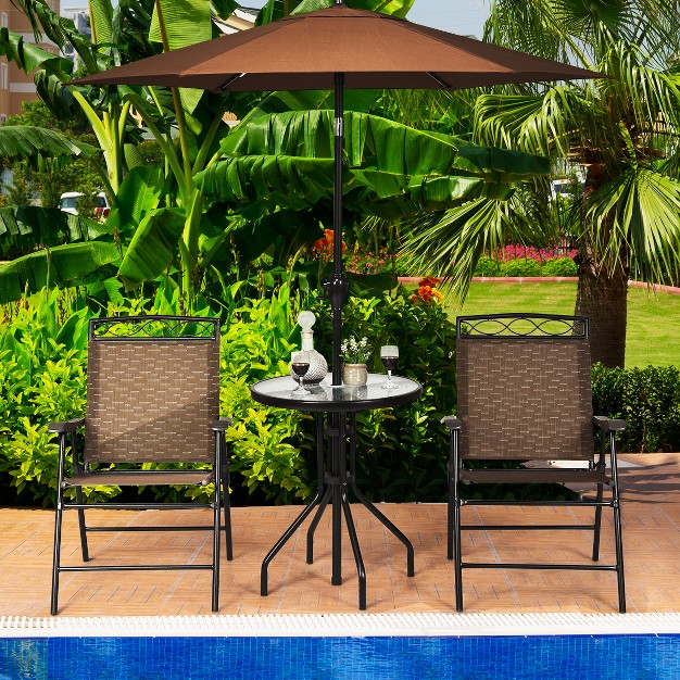 Costway 3 Pcs Bistro Conversation Patio Pub Dining Set W 2 Folding Chairs amp Glass Table