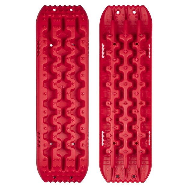 Rugcel Winch Quick Recovery Emergency 4 Wheel Drive Tire Traction Board Mats W Diamond Array Pattern 4 Mounting Brackets amp Carrying Case Red