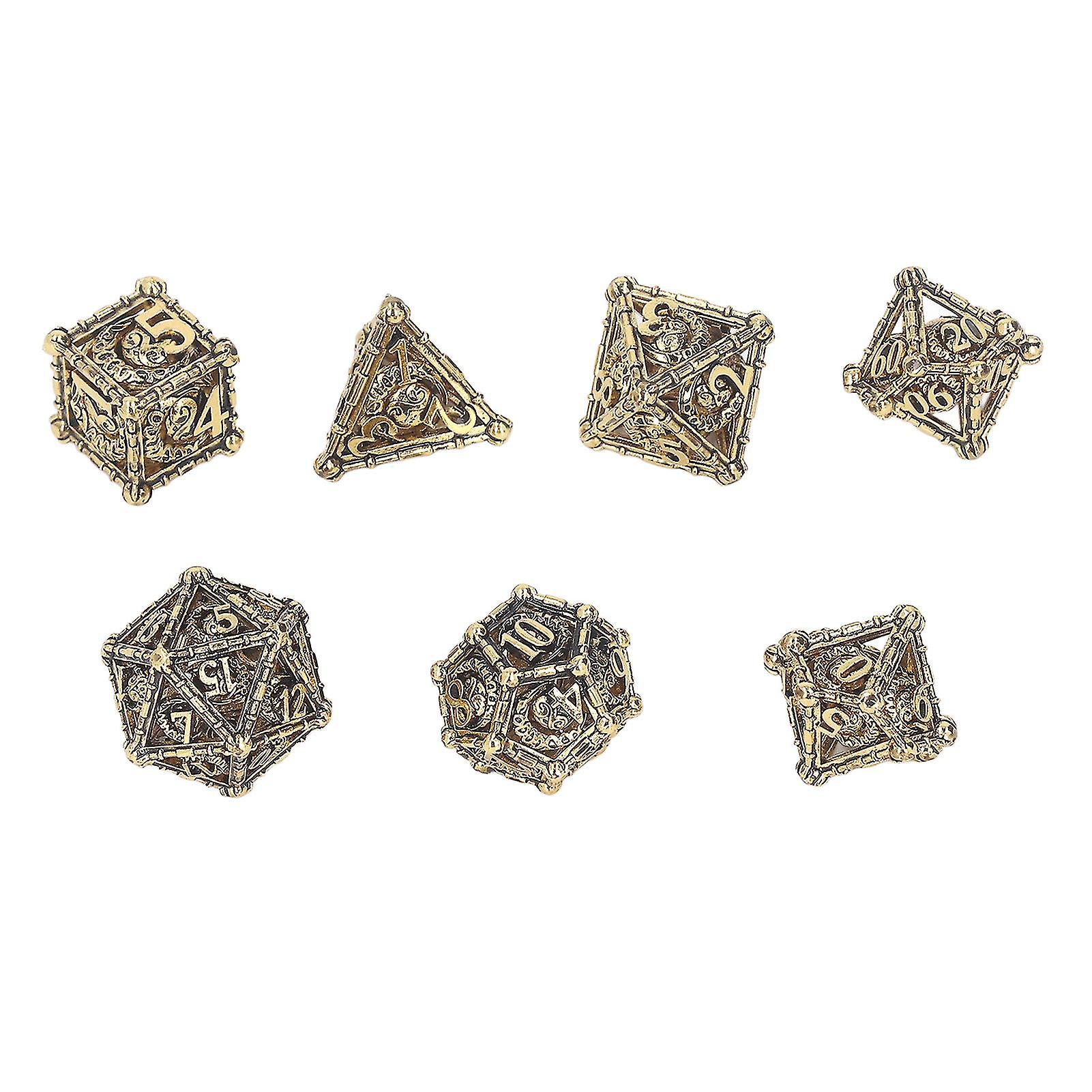 7pcs Polyhedral Dice Set Hollow Carving Dragons Pattern Copper Board Game Dice Set for Role Playing