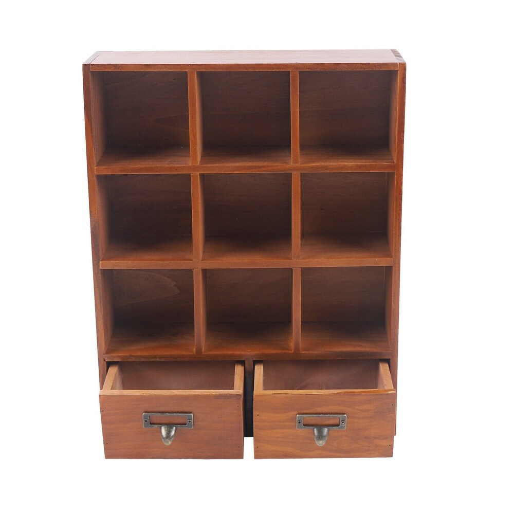 Wooden 9 Cube Chest with 2 Drawers Desktop Storage Cabinet