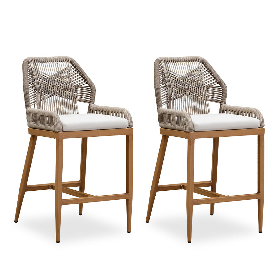 PURPLE LEAF Patio Sunbrella Bar Stools Set of 2  Rattan Bar Aluminum Bar Stool Outdoor Barstools with Back and Cushion for Garden Kitchen Island