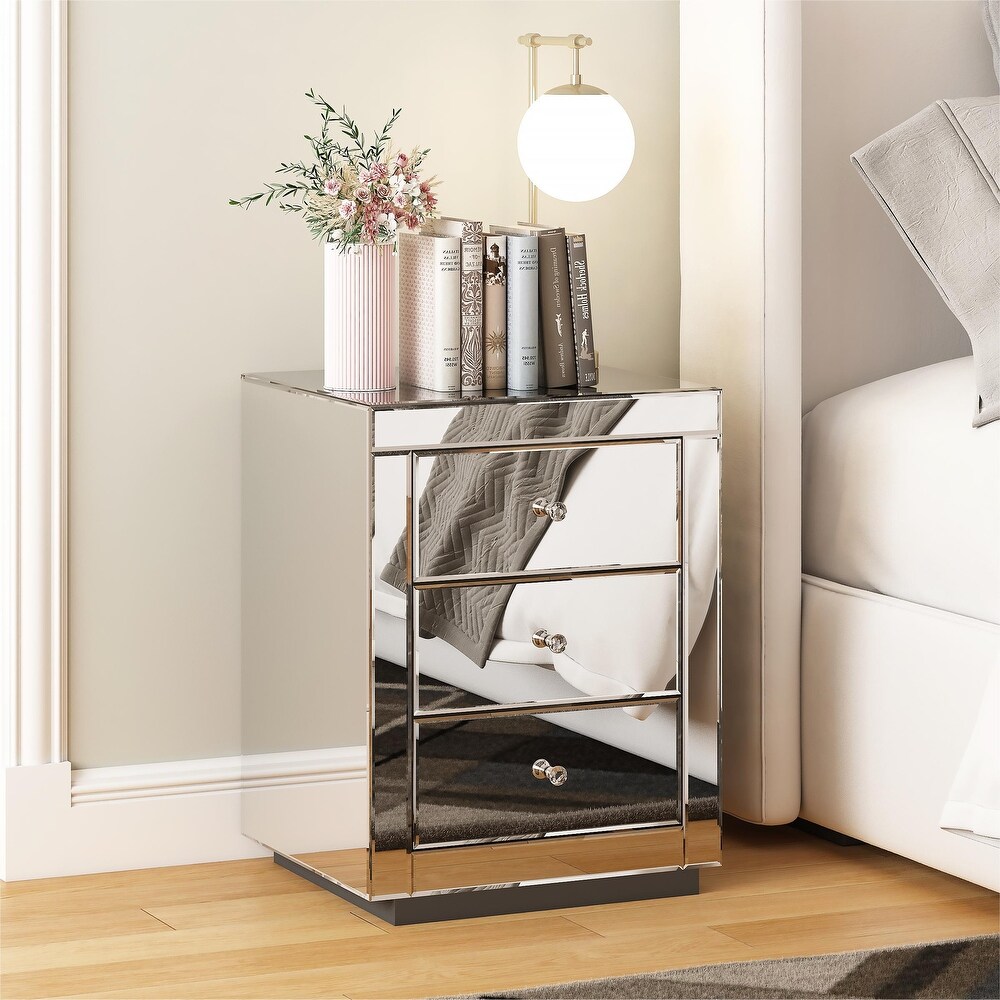 Modern Mirrored 3 Drawers Nightstand Bedside Table