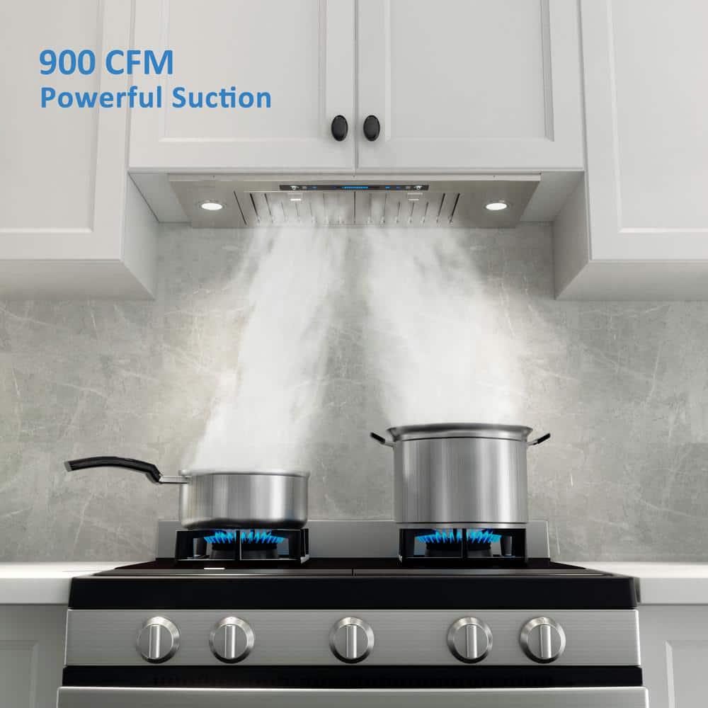 iKTCH 28 in 900 CFM Ducted Insert with LED 4 Speed Gesture Sensing and Touch Control Panel Range Hood in Stainless Steel