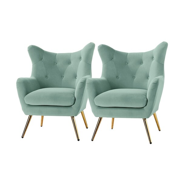 Eusebio Tufted Velvet Accent Chair with Wingback and Metal Gold Legs for Living Room Set of 2 by HULALA HOME