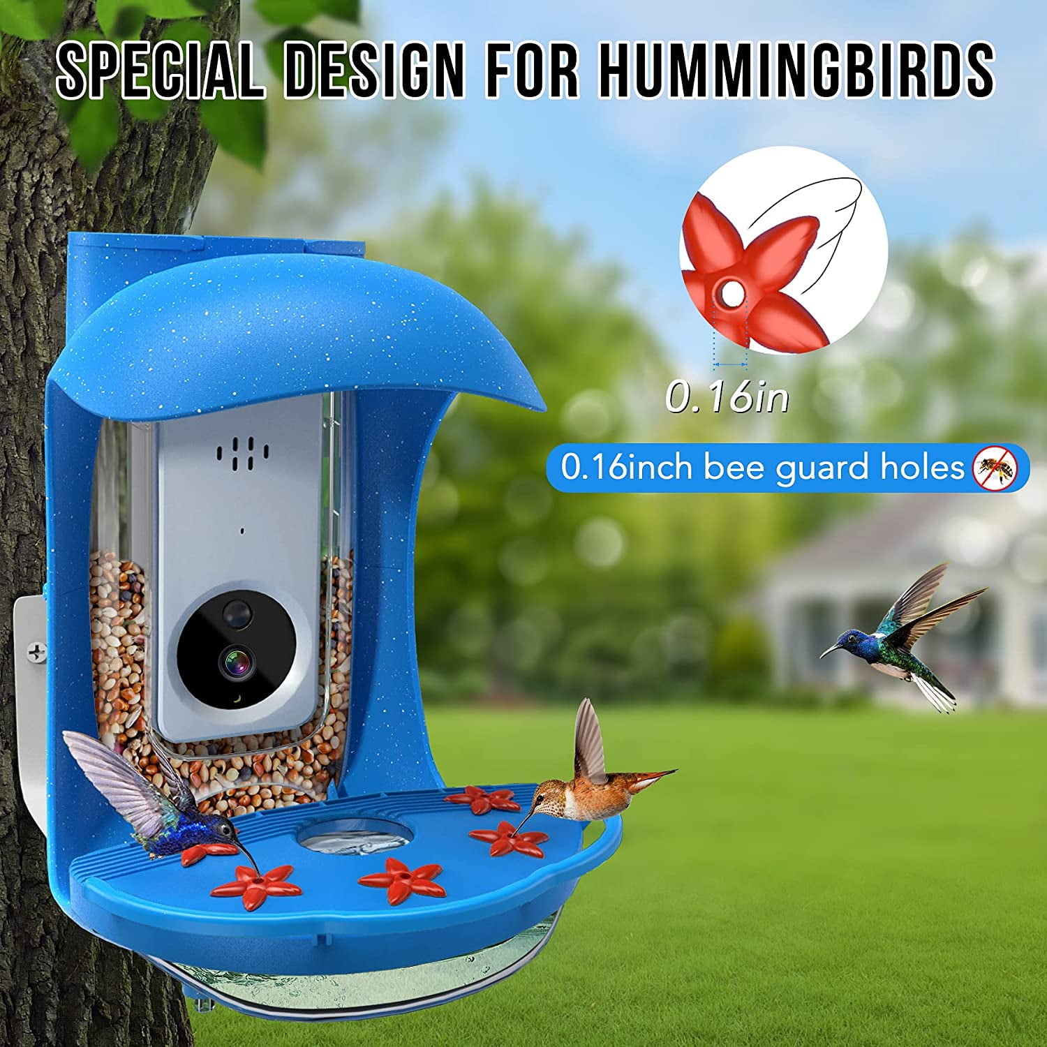 Smart Bird Feeder with Camera for Outside/Yard/House， 1080P HD Bird House Camera Auto Capture Bird Videos and Notify and Built-in Microphone (Include 32G SD Card)