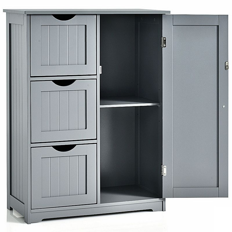 Bathroom Floor Cabinet Side Storage Cabinet with 3 Drawers and 1 Cupboard