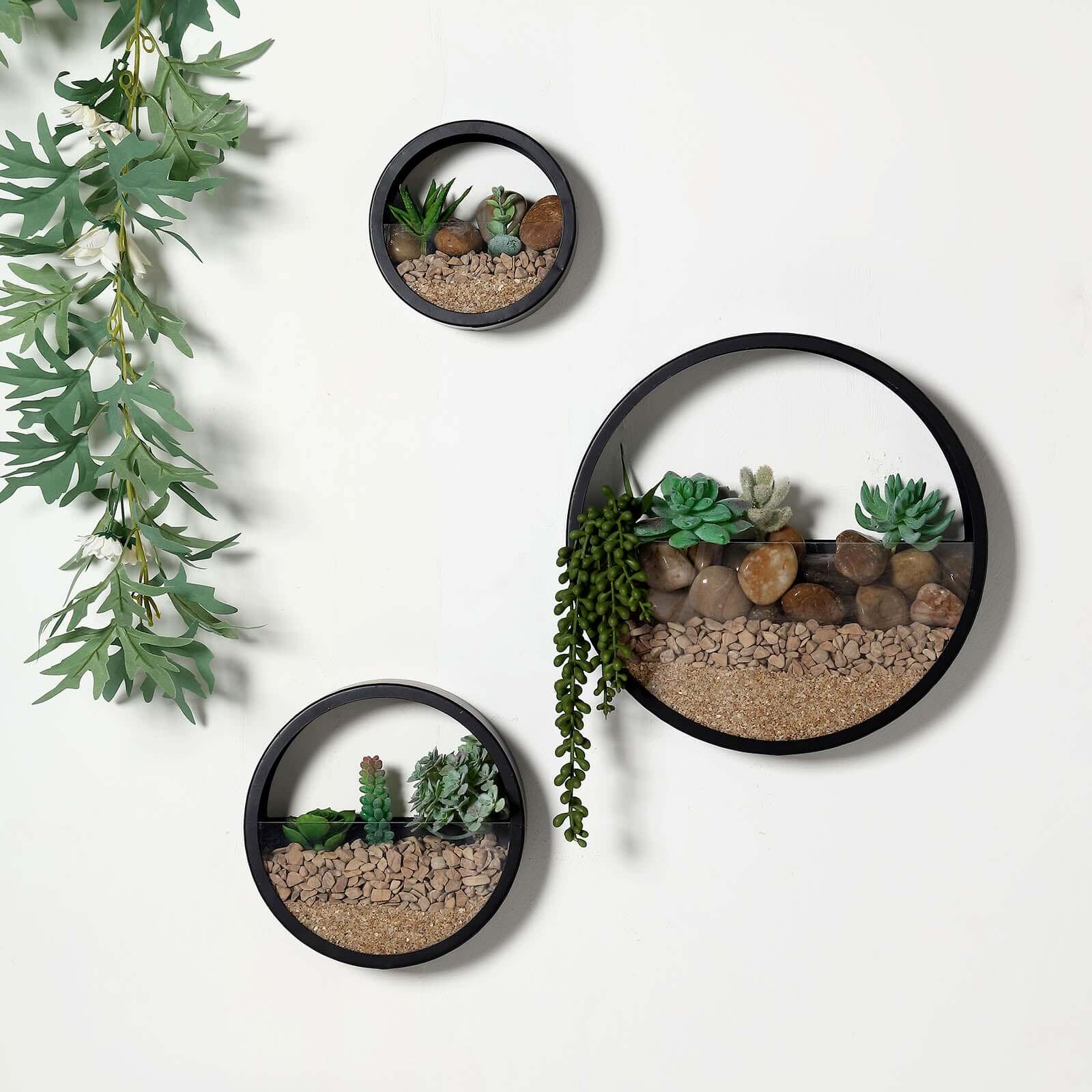 Set of 3 Black Half Moon Wall Planters, Round Metal Wall Hanging Planter, Modern Indoor/Outdoor Terrarium 6