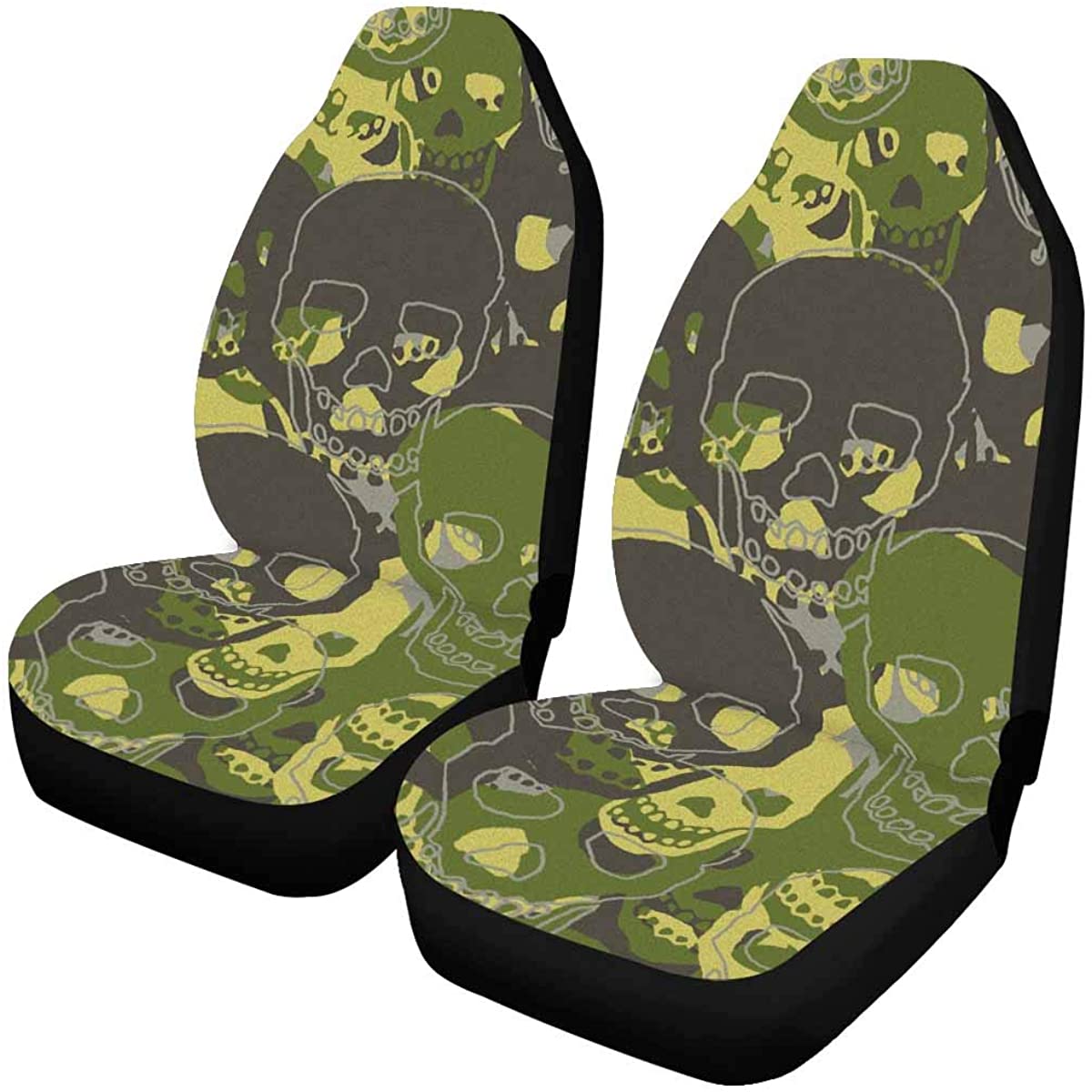 FMSHPON Set of 2 Car Seat Covers Skull Camouflage Camo Universal Auto Front Seats Protector Fits for Car，SUV Sedan，Truck