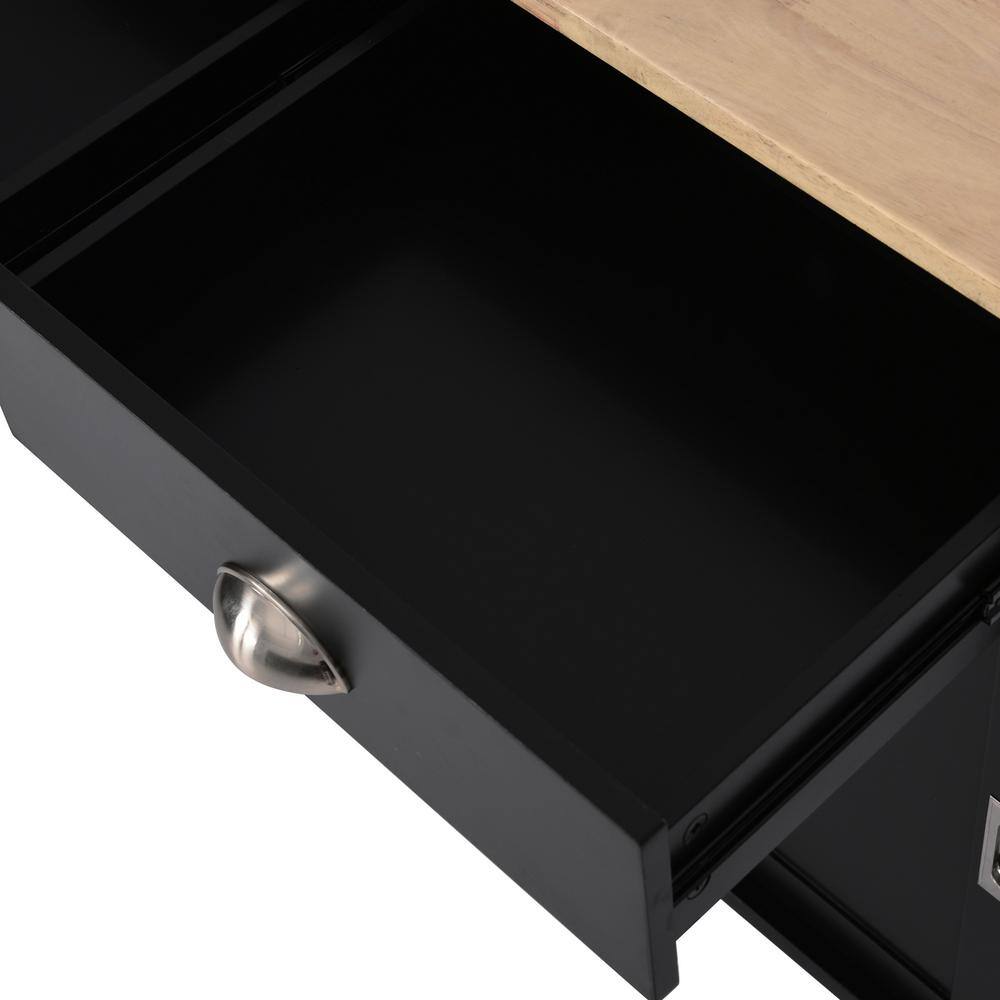 Black Rubberwood Drop-Leaf Countertop 52.2 in. Kitchen Island Cart Sliding Barn Door with Storage and 2-Drawer EC-KIBW-743