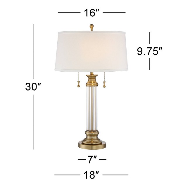 Tall Crystal Brass Column Off White Tapered Drum Shade For Bedroom Living Room Bedside Office