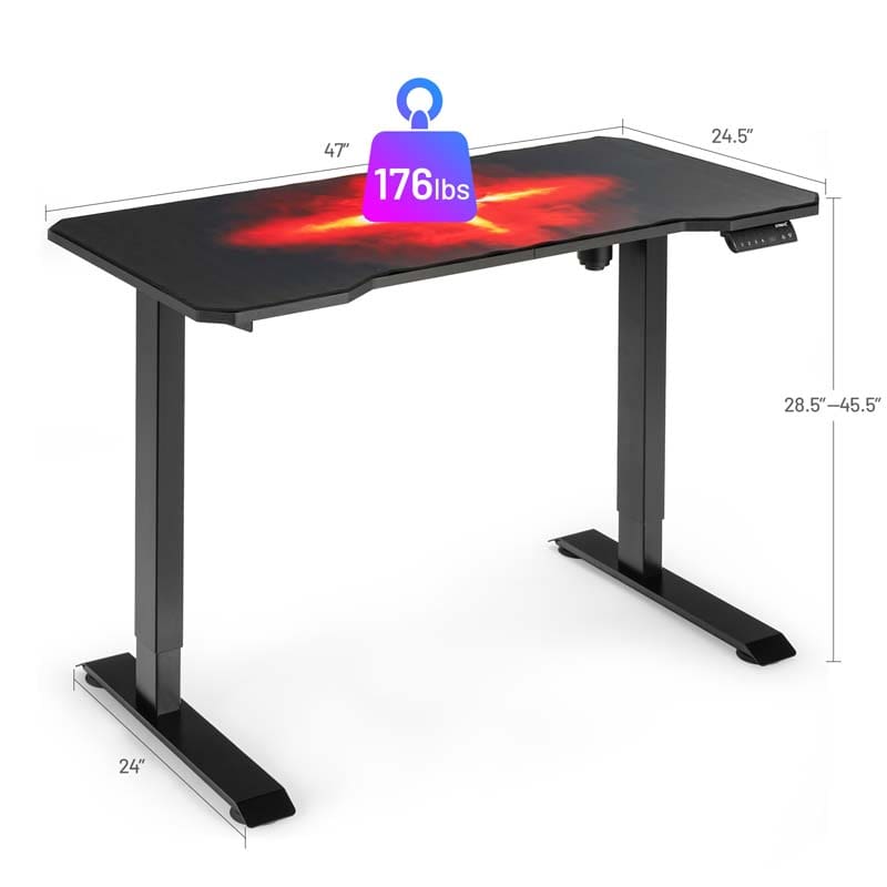 Electric Standing Gaming Desk, Height Adjustable Computer Desk, Carbon Fiber Desk, Sit Stand Home Office Table with Smart Control Panel