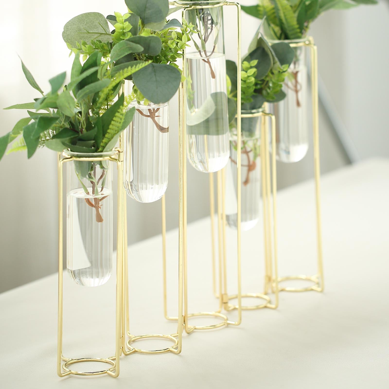 Efavormart Set of 5 - 15 Conjoined Geometric Metal Flower Vase Racks Hydroponic Test Tube Vases For Wedding Table Decoration