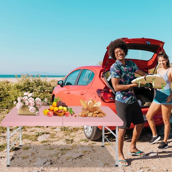 47 in. Pink Rectangular Portable Folding Picnic Table Seats 6 People