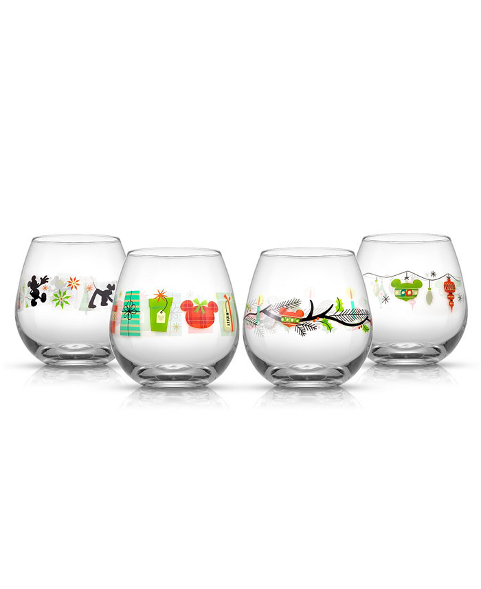 JoyJolt Disney Mickey Mouse 15 oz Joy O Joy Stemless Wine Glass Set of 4