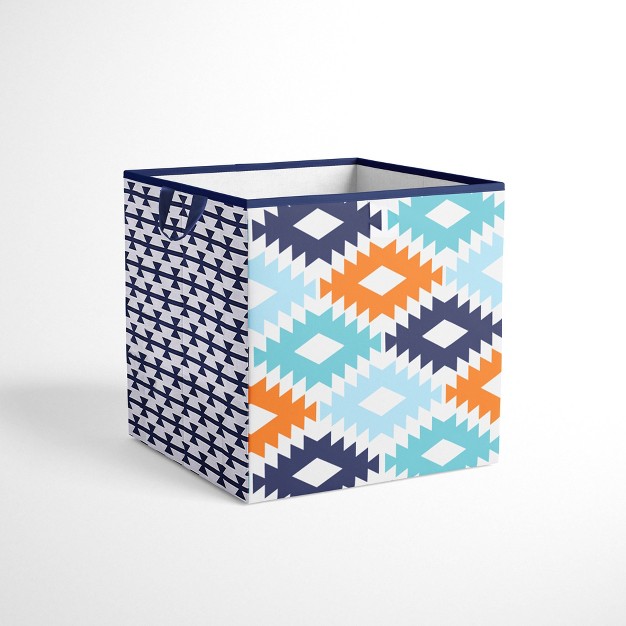 Bacati Liam Aztec Design Fox Aqua orange navy Storage Box Small