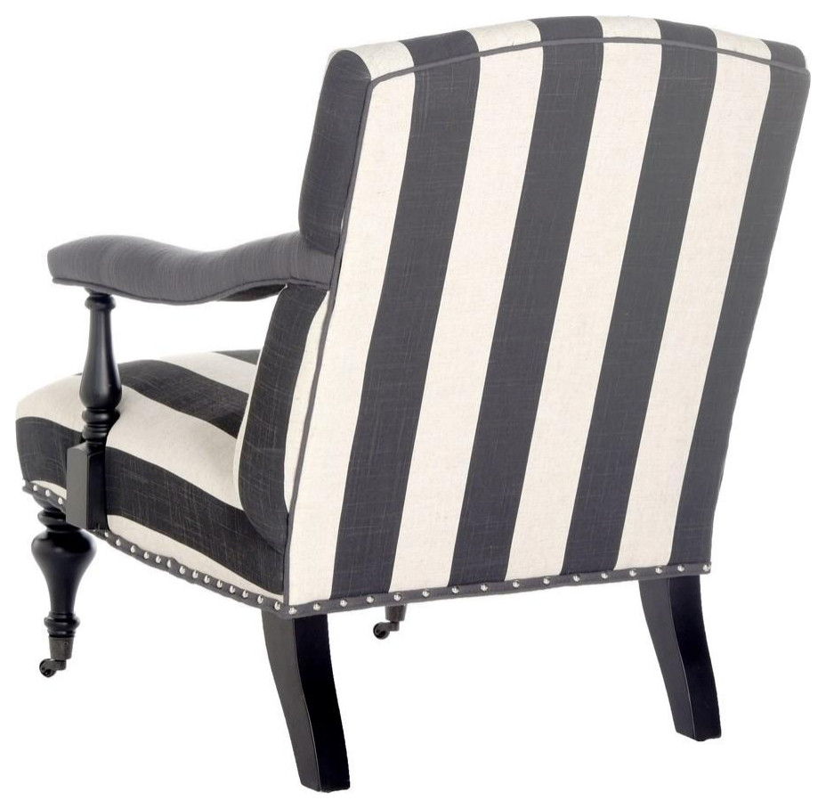 Vonn Awning Stripe Arm Chair Silver Nail Heads White   Traditional   Armchairs And Accent Chairs   by Peachtree Fine Furniture  Houzz