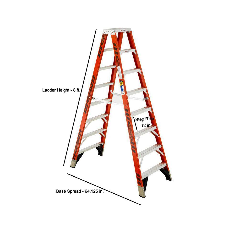 Werner 8 ft. Fiberglass Twin Step Ladder with 375 lb. Load Capacity Type IAA Duty Rating T7408