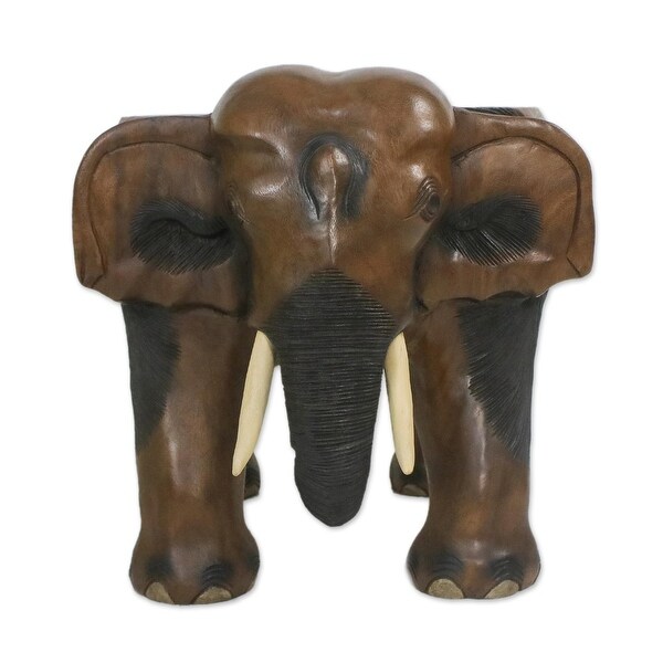 NOVICA Handmade Elephant Relaxation In Brown Wood Stool (15 Inch)