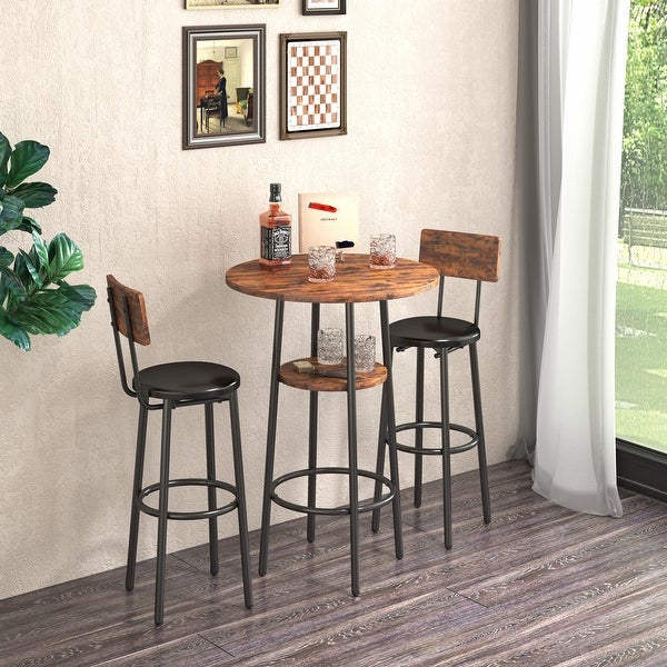 3PC Multifunctional Bar Set Double Layer Round Bar Table with 2 Bar Stools