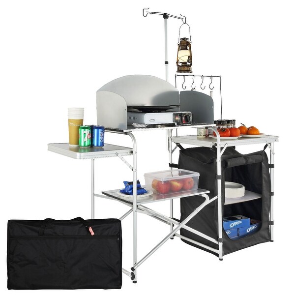 VEVOR Camping Kitchen Table Folding Portable Cook Station Long Aluminum Camping Table with Carrying Bag Side Tables and Shelves