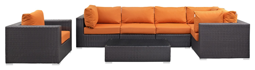 Convene 7 Piece Outdoor Wicker Rattan Sectional Set   Tropical   Outdoor Lounge Sets   by Modway  Houzz