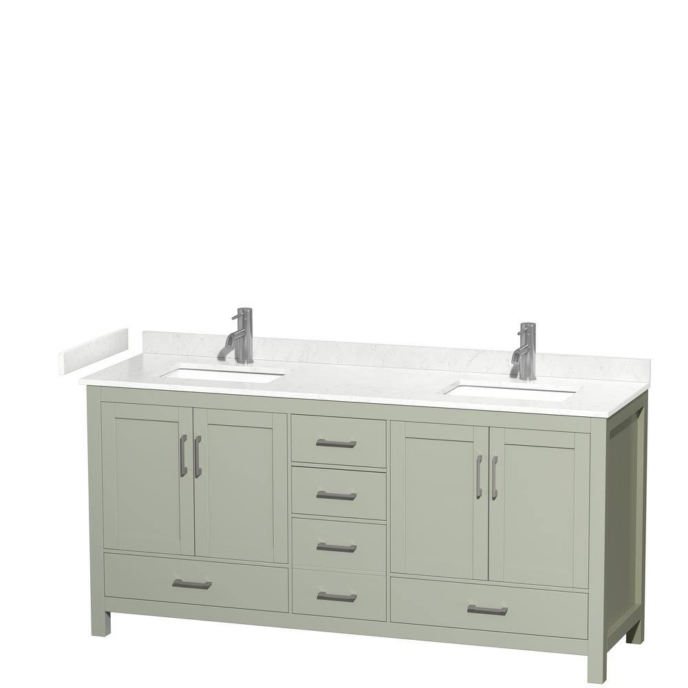 Wyndham Collection Sheffield 72 in. W x 22 in. D x 35 in . H Double Bath Vanity in Light Green with Carrara Cultured Marble Top WCS141472DLGC2UNSMXX